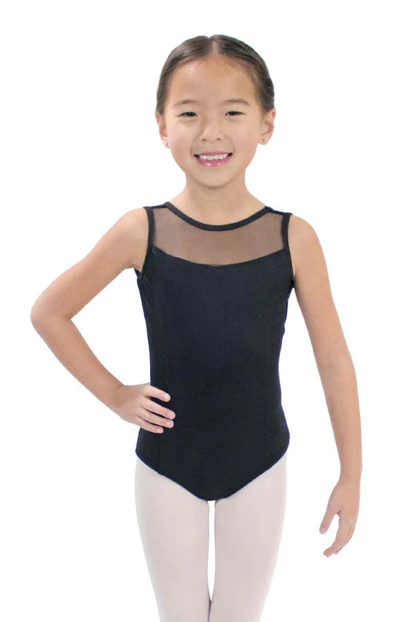 Basic Moves Microfiber Mesh Insert Boat Neck Leotard Girls