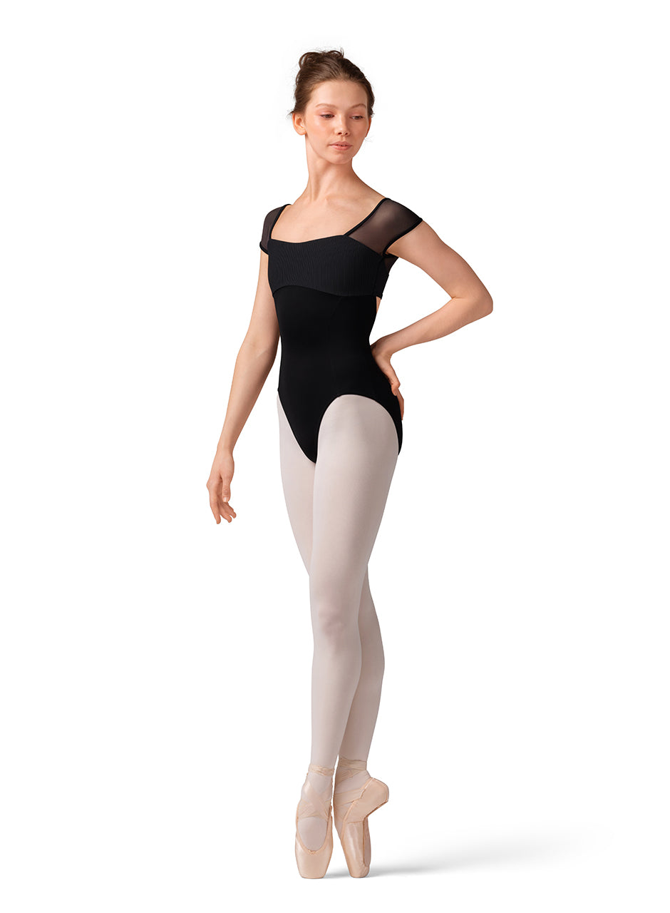 Mirella Cap Sleeve Mesh Panel Leotard Ladies