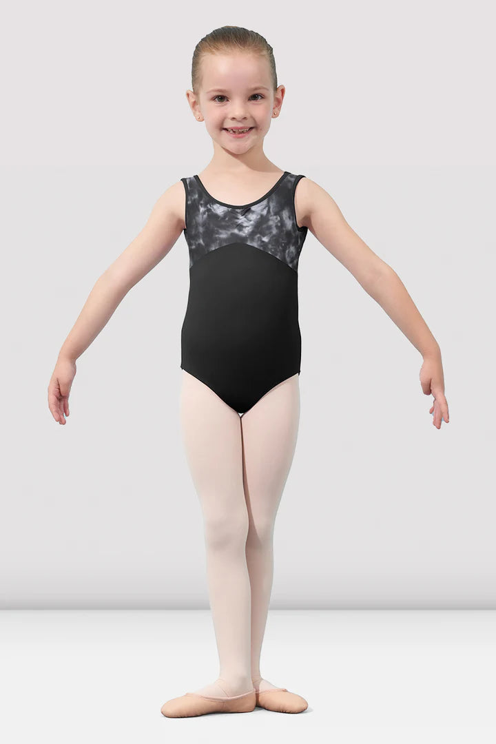 Mirella Soft Gathered Neckline Watercolor Print Tank Leotard Child