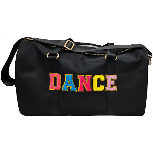Dasha Designs Black Dance Duffel Bag with Multi Chenille Lettering